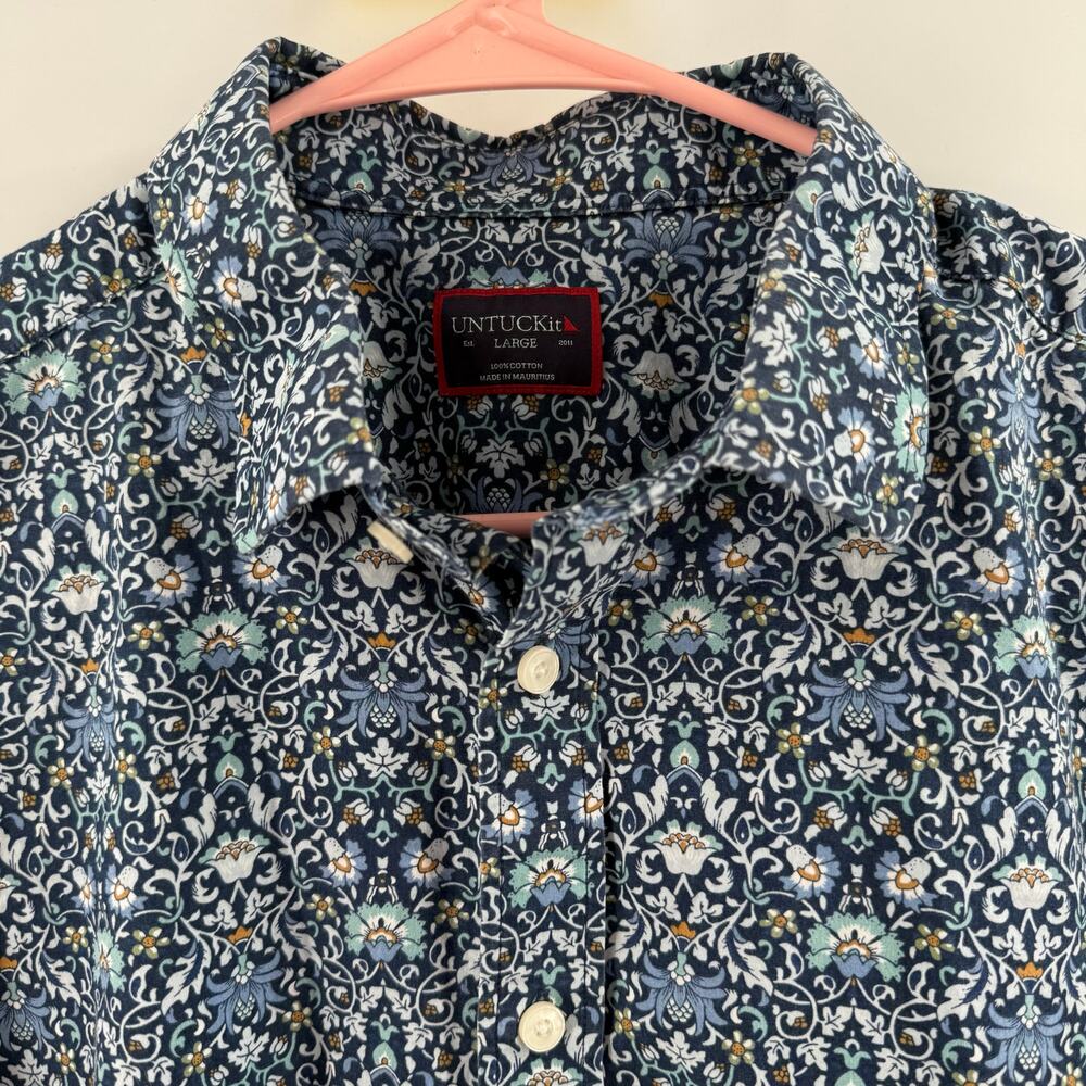 UNTUCKit Alverdi Shirt Men’s Large short sleeve blue floral button down 40643 - Picture 4 of 16